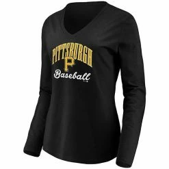 Women's Fanatics Branded Black Pittsburgh Pirates Victory Script V-Neck Long Sleeve T-Shirt -Metaverse shop unnamed file 12431