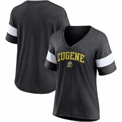 Women's Fanatics Branded Heathered Charcoal Oregon Ducks Arched City Sleeve-Striped Tri-Blend V-Neck T-Shirt -Metaverse shop unnamed file 12442