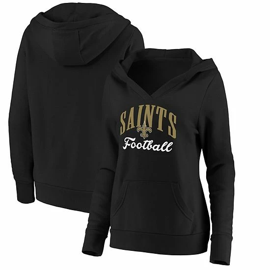 Women's Fanatics Branded Black New Orleans Saints Team Victory Script Crossover Pullover Hoodie 3 Women's Fanatics Branded Black New Orleans Saints Team Victory Script Crossover Pullover Hoodie