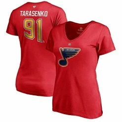 Women's Fanatics Branded Vladimir Tarasenko Red St. Louis Blues 2020/21 Special Edition Authentic Stack Name & Number V-Neck T-Shirt