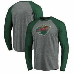 Men's Fanatics Branded Heathered Gray/Heathered Green Minnesota Wild Team Tri-Blend Raglan Long Sleeve T-Shirt 3 Men's Fanatics Branded Heathered Gray/Heathered Green Minnesota Wild Team Tri-Blend Raglan Long Sleeve T-Shirt -Metaverse shop unnamed file 1259