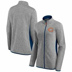 Women's Fanatics Branded Heathered Gray/Navy Chicago Bears Block Party Primary Logo Full-Zip Jacket