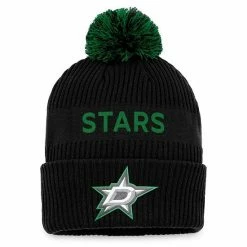 Men's Fanatics Branded Black/Kelly Green Dallas Stars 2022 NHL Draft Authentic Pro Cuffed Knit Hat With Pom