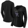 Women's Fanatics Branded Black Colorado Rockies Official Logo Long Sleeve V-Neck T-Shirt