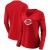 Women's Fanatics Branded Red Cincinnati Reds Core Team Long Sleeve V-Neck T-Shirt -Metaverse shop unnamed file 12924