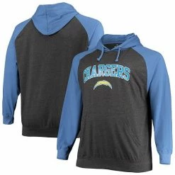 Men's Fanatics Branded Navy/Heathered Charcoal Los Angeles Chargers Big & Tall Lightweight Raglan Pullover Hoodie -Metaverse shop unnamed file 13034