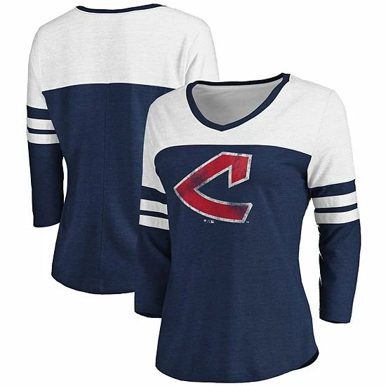 Women's Fanatics Branded Heathered Navy/White Cleveland Indians Two-Toned Distressed Cooperstown Collection Tri-Blend 3/4-Sleeve V-Neck T-Shirt Women's Fanatics Branded Heathered Navy/White Cleveland Indians Two-Toned Distressed Cooperstown Collection Tri-Blend 3/4-Sleeve V-Neck T-Shirt -Metaverse shop unnamed file 13045