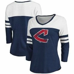 Women's Fanatics Branded Heathered Navy/White Cleveland Indians Two-Toned Distressed Cooperstown Collection Tri-Blend 3/4-Sleeve V-Neck T-Shirt 3 Women's Fanatics Branded Heathered Navy/White Cleveland Indians Two-Toned Distressed Cooperstown Collection Tri-Blend 3/4-Sleeve V-Neck T-Shirt -Metaverse shop unnamed file 13046