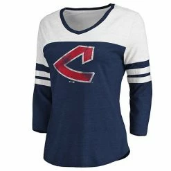 Women's Fanatics Branded Heathered Navy/White Cleveland Indians Two-Toned Distressed Cooperstown Collection Tri-Blend 3/4-Sleeve V-Neck T-Shirt 4 Women's Fanatics Branded Heathered Navy/White Cleveland Indians Two-Toned Distressed Cooperstown Collection Tri-Blend 3/4-Sleeve V-Neck T-Shirt -Metaverse shop unnamed file 13047