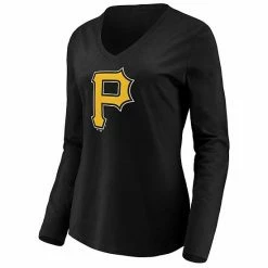 Women's Fanatics Branded Black Pittsburgh Pirates Official Logo Long Sleeve V-Neck T-Shirt -Metaverse shop unnamed file 13049