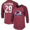 Men's Fanatics Branded Nathan MacKinnon Burgundy Colorado Avalanche Name & Number Tri-Blend Raglan 3/4-Sleeve T-Shirt -Metaverse shop unnamed file 13067