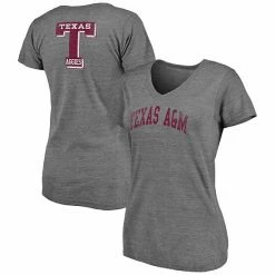 Women's Fanatics Branded Heathered Gray Texas A&M Aggies Slab Serif 2-Hit V-Neck Tri-Blend T-Shirt -Metaverse shop unnamed file 13083