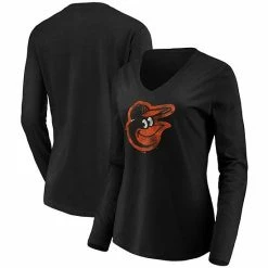 Women's Fanatics Branded Black Baltimore Orioles Core Team Long Sleeve V-Neck T-Shirt
