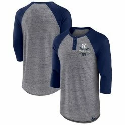 Men's Fanatics Branded Heathered Gray/Black New York Yankees Iconic Above Heat Speckled Raglan Henley 3/4 Sleeve T-Shirt -Metaverse shop unnamed file 1315