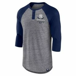 Men's Fanatics Branded Heathered Gray/Black New York Yankees Iconic Above Heat Speckled Raglan Henley 3/4 Sleeve T-Shirt -Metaverse shop unnamed file 1316