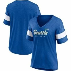 Women's Fanatics Branded Heathered Royal Seattle Seahawks Give It All Half-Sleeve V-Neck T-Shirt -Metaverse shop unnamed file 13232
