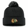 Men's Fanatics Branded Black Chicago Blackhawks Core Primary Logo Cuffed Knit Hat With Pom