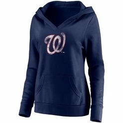Women's Fanatics Branded Navy Washington Nationals Core Team Crossover V-Neck Pullover Hoodie -Metaverse shop unnamed file 13576