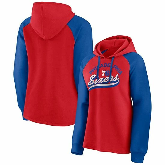 Women's Fanatics Branded Red/Royal Philadelphia 76ers Record Holder Raglan Pullover Hoodie 3 Women's Fanatics Branded Red/Royal Philadelphia 76ers Record Holder Raglan Pullover Hoodie