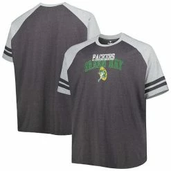 Men's Fanatics Branded Charcoal/Heathered Gray Green Bay Packers Big & Tall Throwback 2-Stripe Raglan T-Shirt -Metaverse shop unnamed file 1374