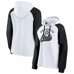 Women's Fanatics Branded White/Black Brooklyn Nets Record Holder Raglan Pullover Hoodie