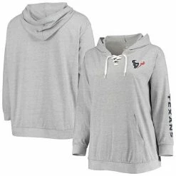 Women's Fanatics Branded Heathered Gray Houston Texans Plus Size Lace-Up Pullover Hoodie -Metaverse shop unnamed file 13809