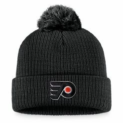 Men's Fanatics Branded Black Philadelphia Flyers Core Primary Logo Cuffed Knit Hat With Pom
