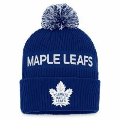 Men's Fanatics Branded Blue/White Toronto Maple Leafs 2022 NHL Draft Authentic Pro Cuffed Knit Hat With Pom