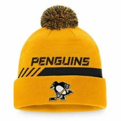 Men's Fanatics Branded Gold Pittsburgh Penguins Authentic Pro Locker Room Alt Logo Cuffed Knit Hat With Pom