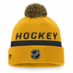 Men's Fanatics Branded Gold Pittsburgh Penguins Authentic Pro Locker Room Alt Logo Cuffed Knit Hat With Pom -Metaverse shop unnamed file 13957