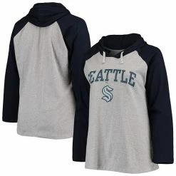 Women's Fanatics Branded Heathered Gray/Deep Sea Blue Seattle Kraken Plus Size Raglan Pullover Hoodie -Metaverse shop unnamed file 13975