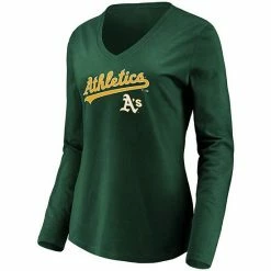 Women's Fanatics Branded Green Oakland Athletics Core Team Lockup Long Sleeve V-Neck T-Shirt -Metaverse shop unnamed file 13983