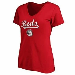 Women's Fanatics Branded Red Cincinnati Reds Team Logo Lockup V-Neck T-Shirt -Metaverse shop unnamed file 14016