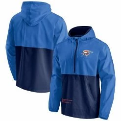 Men's Fanatics Branded Blue/Navy Oklahoma City Thunder Anorak Block Party Windbreaker Half-Zip Hoodie Jacket -Metaverse shop unnamed file 14104