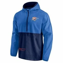 Men's Fanatics Branded Blue/Navy Oklahoma City Thunder Anorak Block Party Windbreaker Half-Zip Hoodie Jacket -Metaverse shop unnamed file 14105