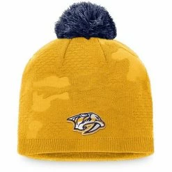 Women's Fanatics Branded Gold/Navy Nashville Predators Authentic Pro Team Locker Room Beanie With Pom