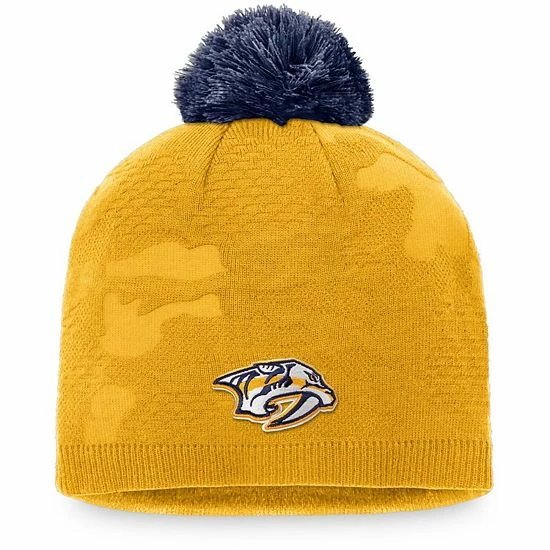 Women's Fanatics Branded Gold/Navy Nashville Predators Authentic Pro Team Locker Room Beanie With Pom 3 Women's Fanatics Branded Gold/Navy Nashville Predators Authentic Pro Team Locker Room Beanie With Pom