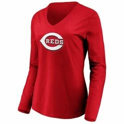 Women's Fanatics Branded Red Cincinnati Reds Official Logo Long Sleeve V-Neck T-Shirt -Metaverse shop unnamed file 14311