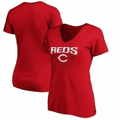 Women's Fanatics Branded Red Cincinnati Reds Live For It V-Neck T-Shirt -Metaverse shop unnamed file 14388