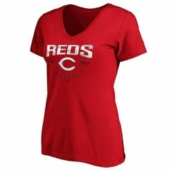 Women's Fanatics Branded Red Cincinnati Reds Live For It V-Neck T-Shirt -Metaverse shop unnamed file 14389