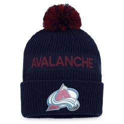 Men's Fanatics Branded Blue/Burgundy Colorado Avalanche 2022 NHL Draft Authentic Pro Cuffed Knit Hat With Pom
