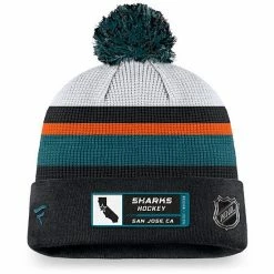 Men's Fanatics Branded White/Black San Jose Sharks Authentic Pro Draft Cuffed Knit Hat With Pom -Metaverse shop unnamed file 14978