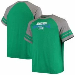 Men's Fanatics Branded Green/Heathered Gray Seattle Seahawks Big & Tall Throwback 2-Stripe Raglan T-Shirt -Metaverse shop unnamed file 14980