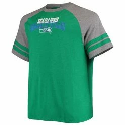 Men's Fanatics Branded Green/Heathered Gray Seattle Seahawks Big & Tall Throwback 2-Stripe Raglan T-Shirt -Metaverse shop unnamed file 14981