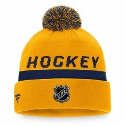 Men's Fanatics Branded Gold/Navy Nashville Predators Authentic Pro Team Locker Room Cuffed Knit Hat With Pom 4 Men's Fanatics Branded Gold/Navy Nashville Predators Authentic Pro Team Locker Room Cuffed Knit Hat With Pom -Metaverse shop unnamed file 15016