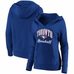 Alternative view of Women's Fanatics Branded Royal Toronto Blue Jays Victory Script Crossover Neck Pullover Hoodie