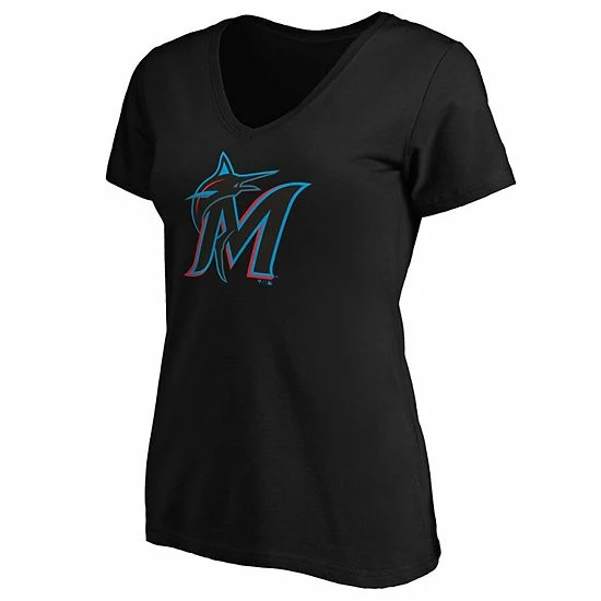 Women's Fanatics Branded Black Miami Marlins Plus Size Core Official Logo V-Neck T-Shirt 5 Women's Fanatics Branded Black Miami Marlins Plus Size Core Official Logo V-Neck T-Shirt - Image 3