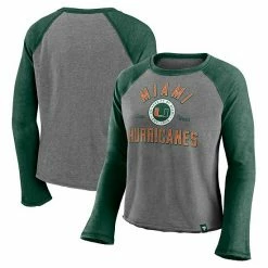 Fanatics Women's Majestic Heathered Gray/Heathered Green Miami Hurricanes Competitive Edge Cropped Raglan Long Sleeve T-Shirt