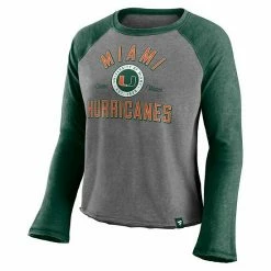 Fanatics Women's Majestic Heathered Gray/Heathered Green Miami Hurricanes Competitive Edge Cropped Raglan Long Sleeve T-Shirt -Metaverse shop unnamed file 15179