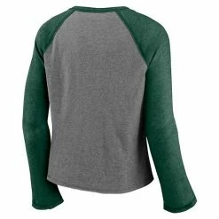 Fanatics Women's Majestic Heathered Gray/Heathered Green Miami Hurricanes Competitive Edge Cropped Raglan Long Sleeve T-Shirt -Metaverse shop unnamed file 15180